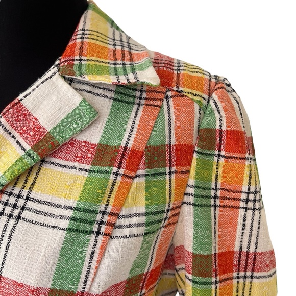Vintage plaid blazer jacket multicolor fitted red orange green yellow - Picture 4 of 16
